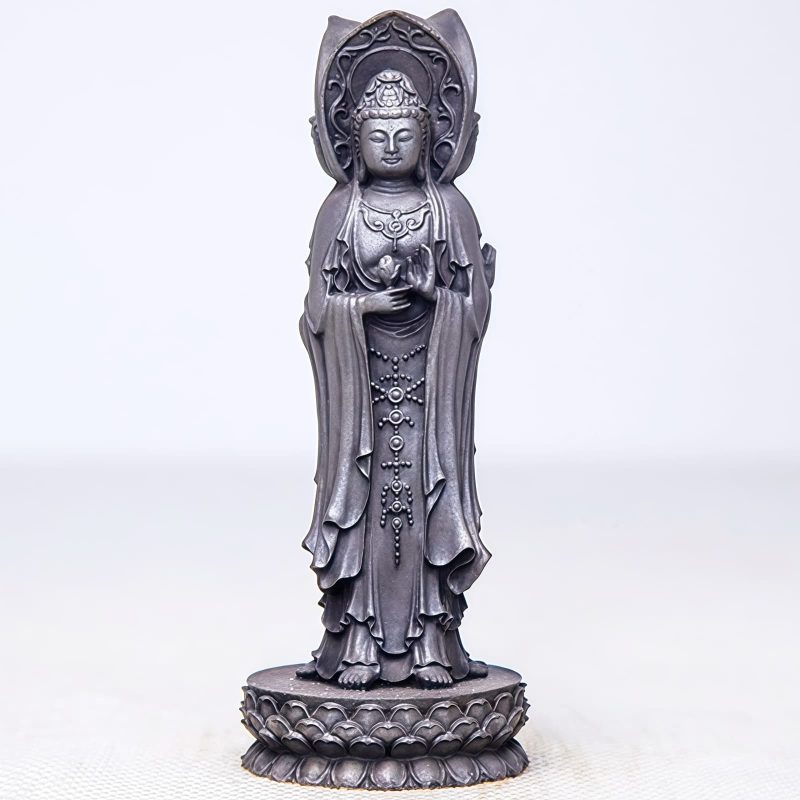 Rusty Iron Powder Kwan Yin Statue - Three-Faced Compassion Symbol Rusty Iron Powder Kwan Yin Statue - Three-Faced Compassion Symbol