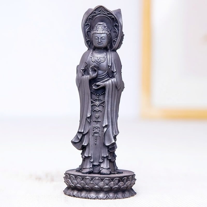 Rusty Iron Powder Kwan Yin Statue - Three-Faced Compassion Symbol Rusty Iron Powder Kwan Yin Statue - Three-Faced Compassion Symbol