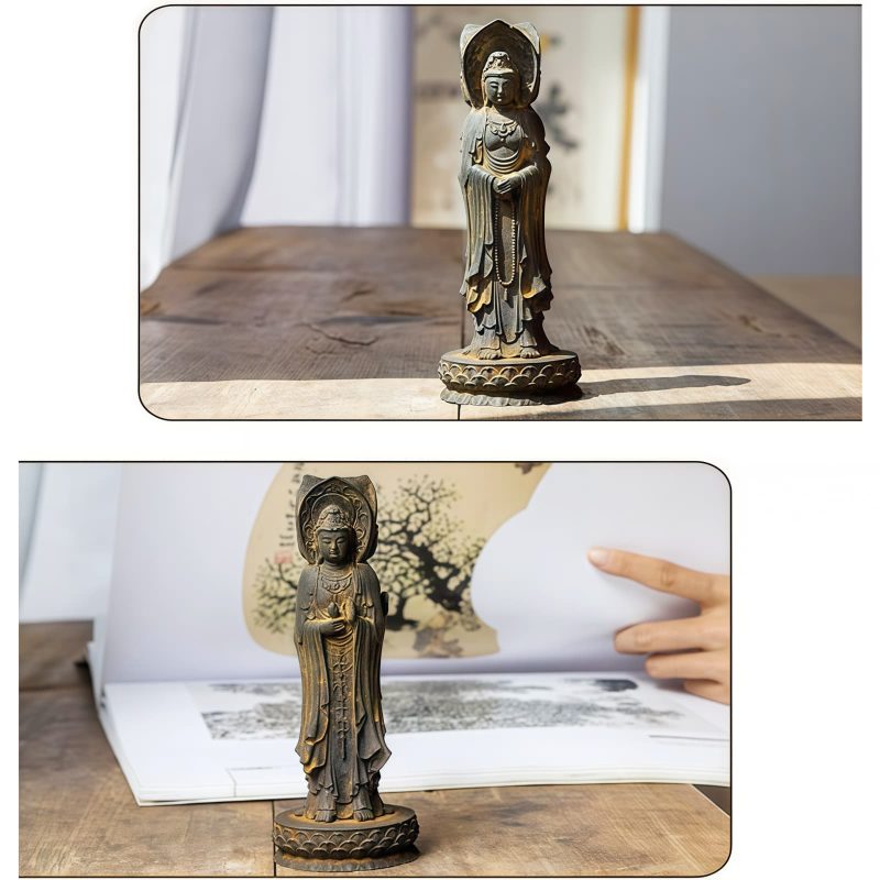 Rusty Iron Powder Kwan Yin Statue - Three-Faced Compassion Symbol Rusty Iron Powder Kwan Yin Statue - Three-Faced Compassion Symbol