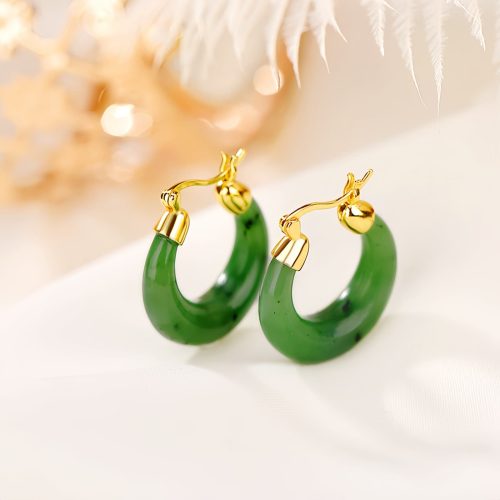 Sterling Silver Hetian Cyan Jade Luck Drop Earrings