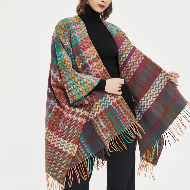 Tibetan Colorful Wavy Tassel Shawl Tibetan Colorful Wavy Tassel Shawl