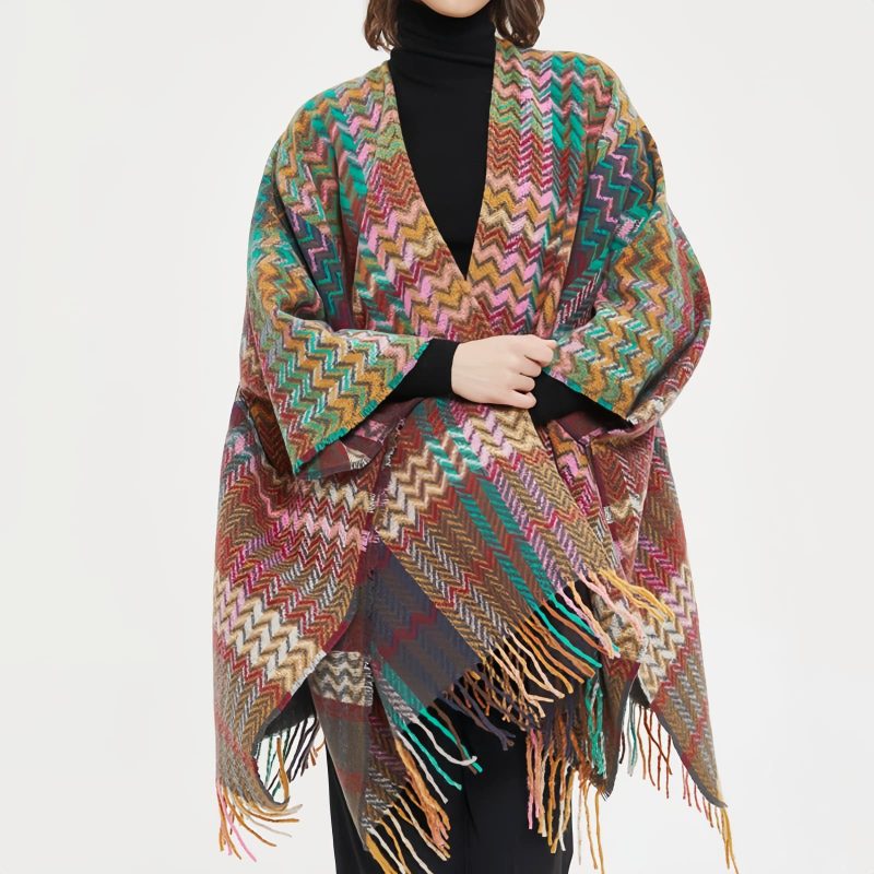 Tibetan Colorful Wavy Tassel Shawl Tibetan Colorful Wavy Tassel Shawl
