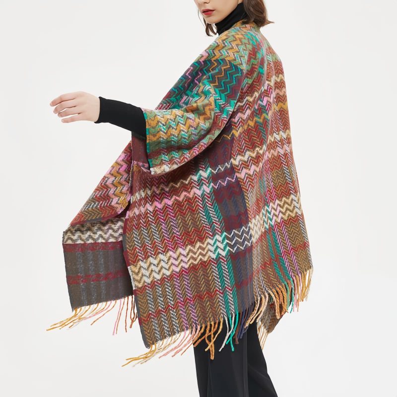Tibetan Colorful Wavy Tassel Shawl Tibetan Colorful Wavy Tassel Shawl