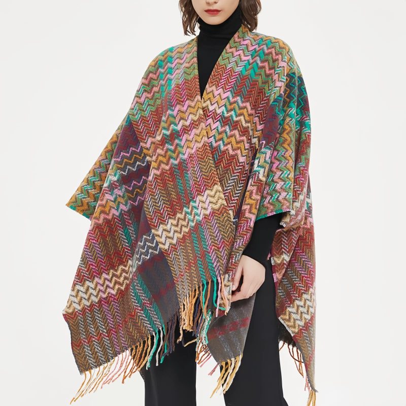 Tibetan Colorful Wavy Tassel Shawl Tibetan Colorful Wavy Tassel Shawl