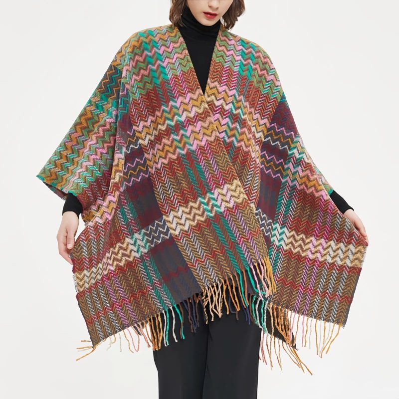 Tibetan Colorful Wavy Tassel Shawl Tibetan Colorful Wavy Tassel Shawl