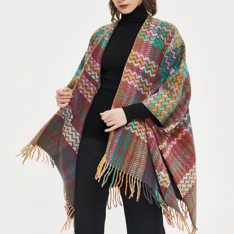 Tibetan Colorful Wavy Tassel Shawl Tibetan Colorful Wavy Tassel Shawl