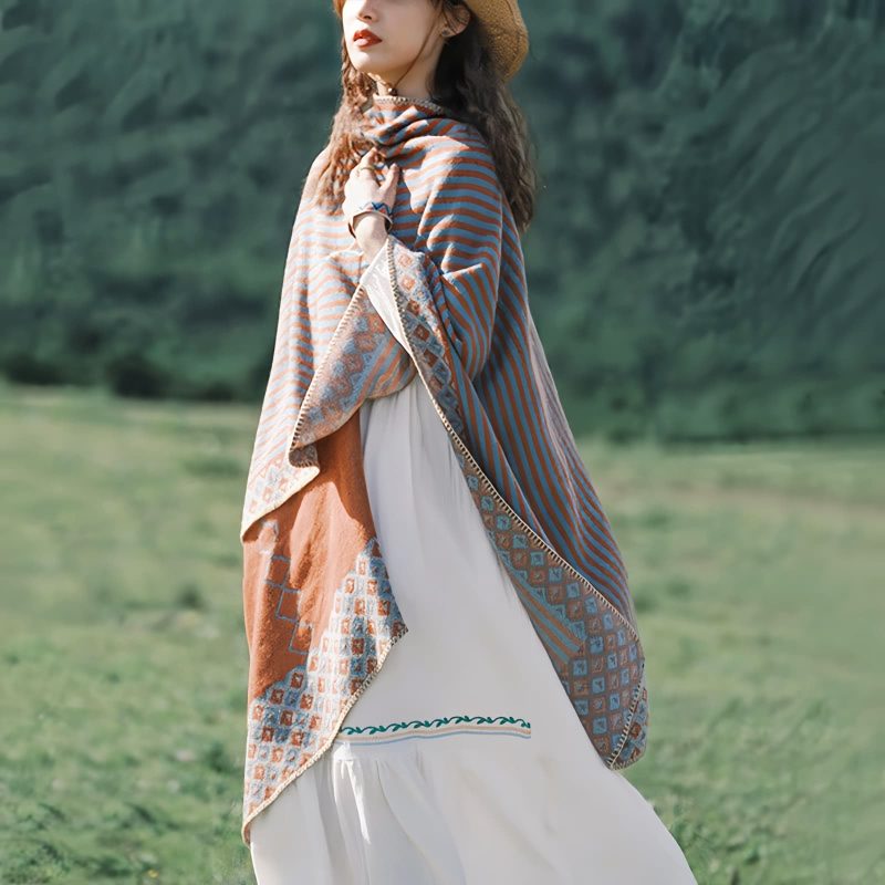 Tibetan Diamond Pattern Striped Shawl Tibetan Diamond Pattern Striped Shawl