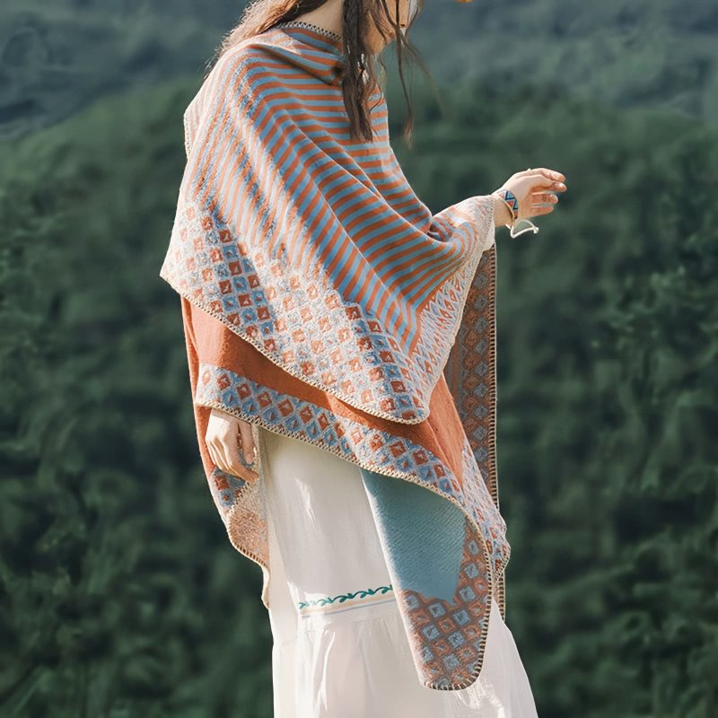 Tibetan Diamond Pattern Striped Shawl Tibetan Diamond Pattern Striped Shawl