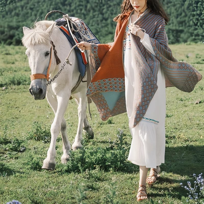 Tibetan Diamond Pattern Striped Shawl Tibetan Diamond Pattern Striped Shawl