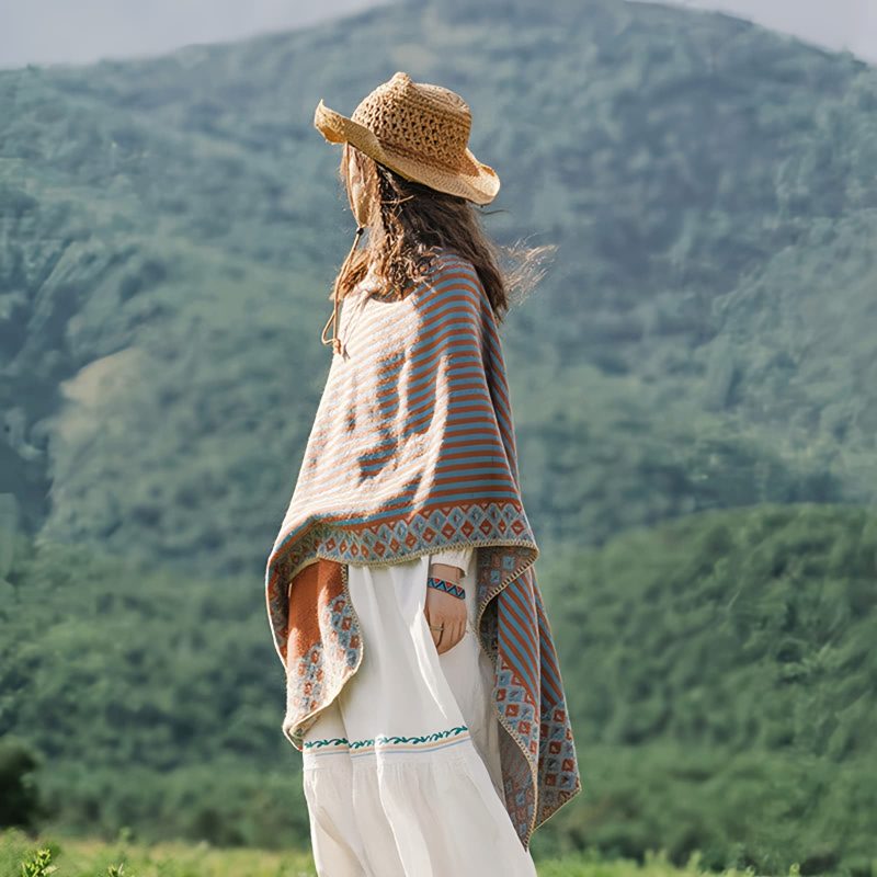 Tibetan Diamond Pattern Striped Shawl Tibetan Diamond Pattern Striped Shawl