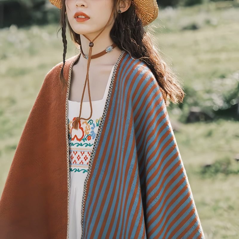 Tibetan Diamond Pattern Striped Shawl Tibetan Diamond Pattern Striped Shawl