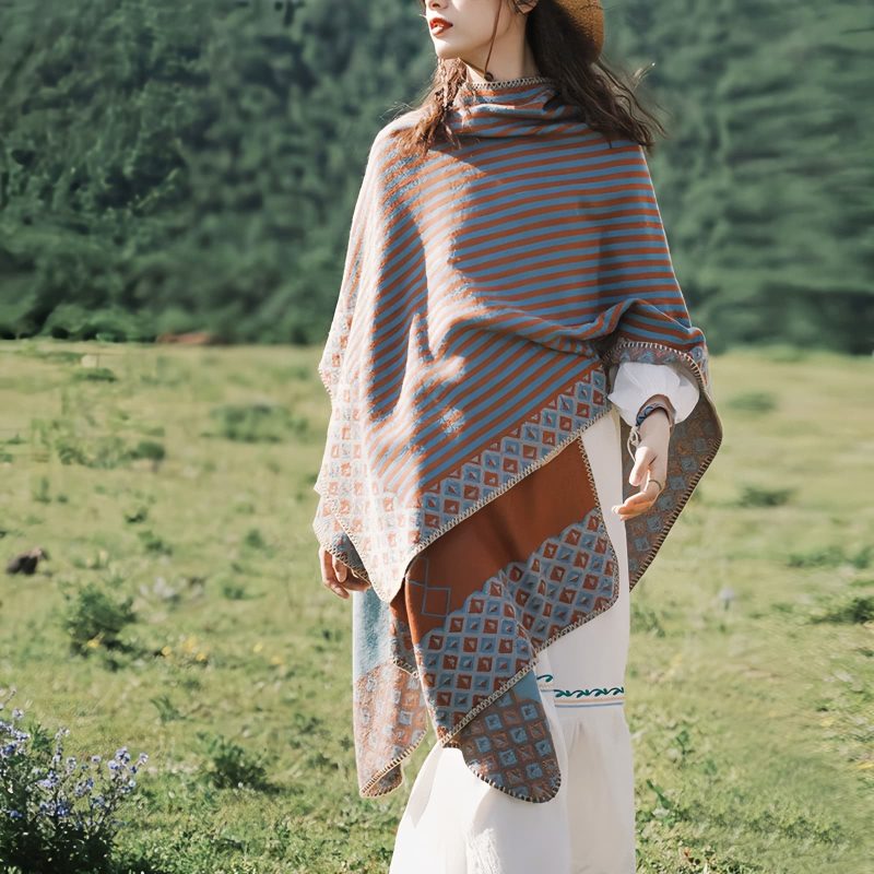 Tibetan Diamond Pattern Striped Shawl Tibetan Diamond Pattern Striped Shawl