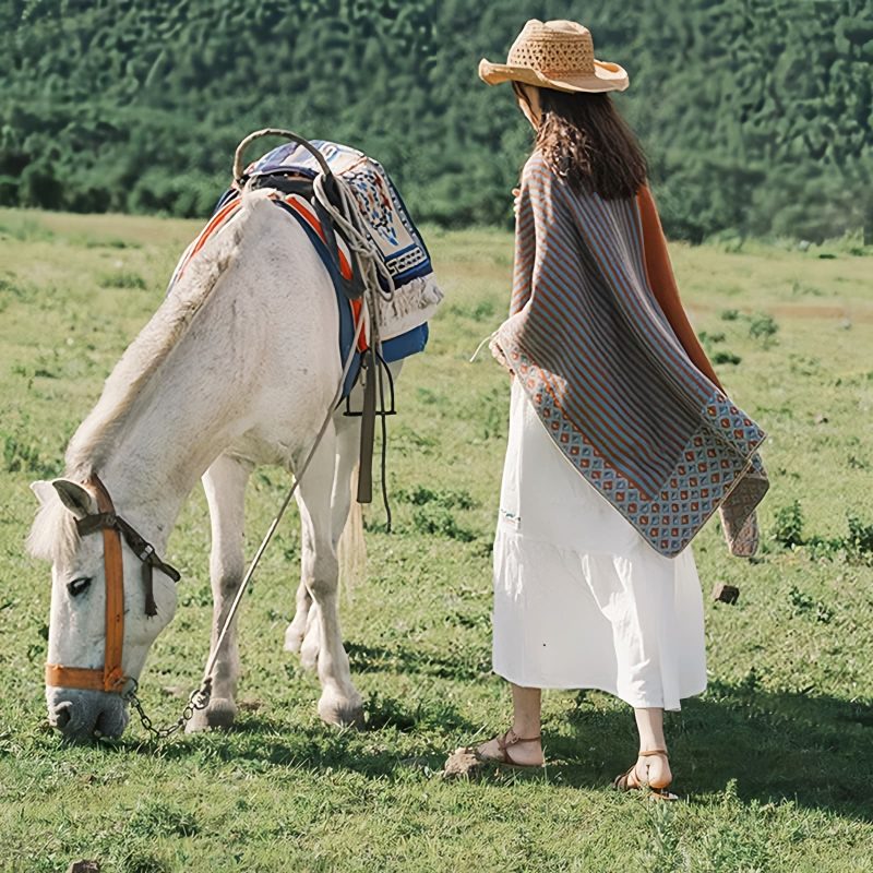 Tibetan Diamond Pattern Striped Shawl Tibetan Diamond Pattern Striped Shawl