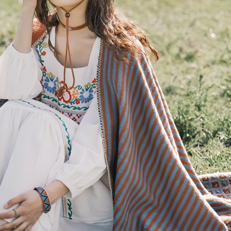 Tibetan Diamond Pattern Striped Shawl Tibetan Diamond Pattern Striped Shawl