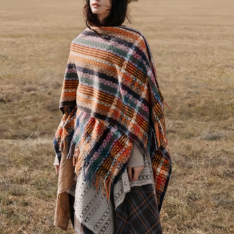 Tibetan Colorful Stripe Shawl Wrap Tibetan Colorful Stripe Shawl Wrap