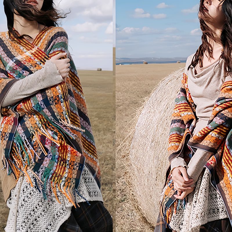 Tibetan Colorful Stripe Shawl Wrap Tibetan Colorful Stripe Shawl Wrap