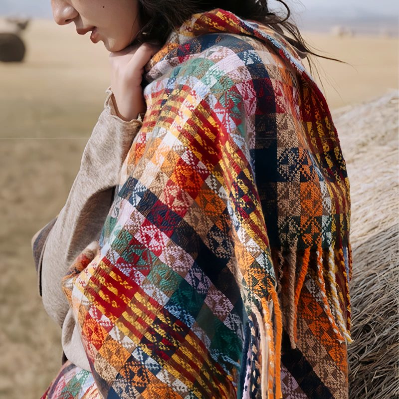 Tibetan Colorful Stripe Shawl Wrap Tibetan Colorful Stripe Shawl Wrap