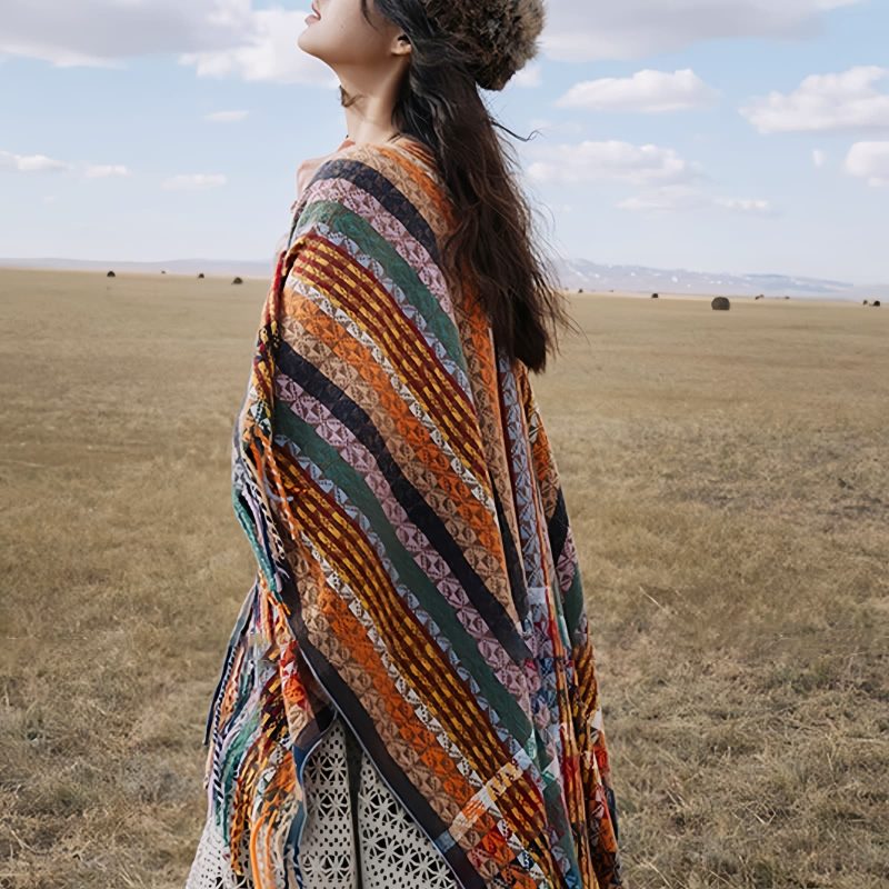 Tibetan Colorful Stripe Shawl Wrap Tibetan Colorful Stripe Shawl Wrap