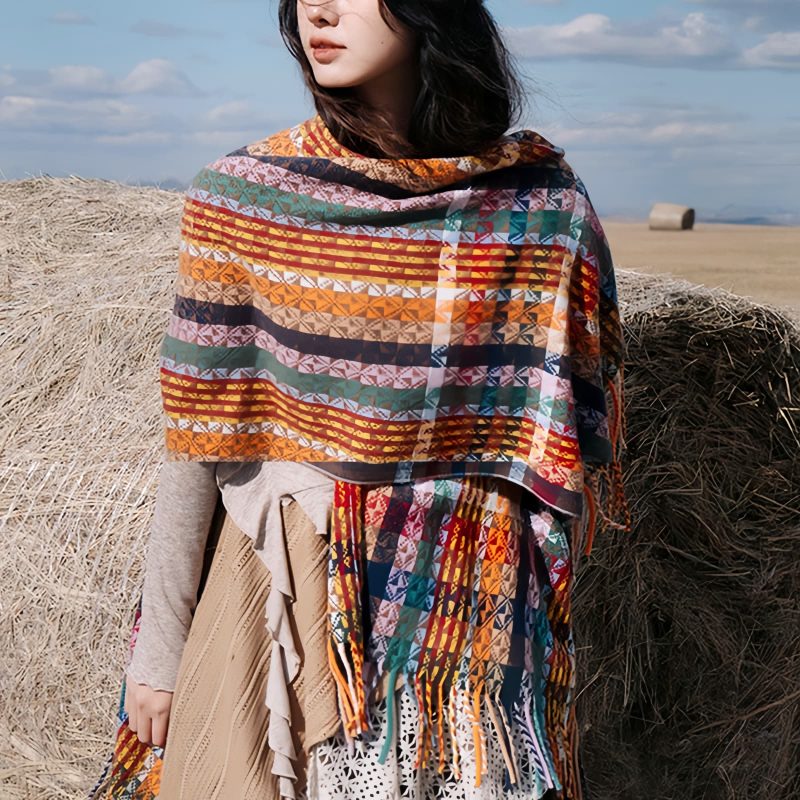 Tibetan Colorful Stripe Shawl Wrap Tibetan Colorful Stripe Shawl Wrap