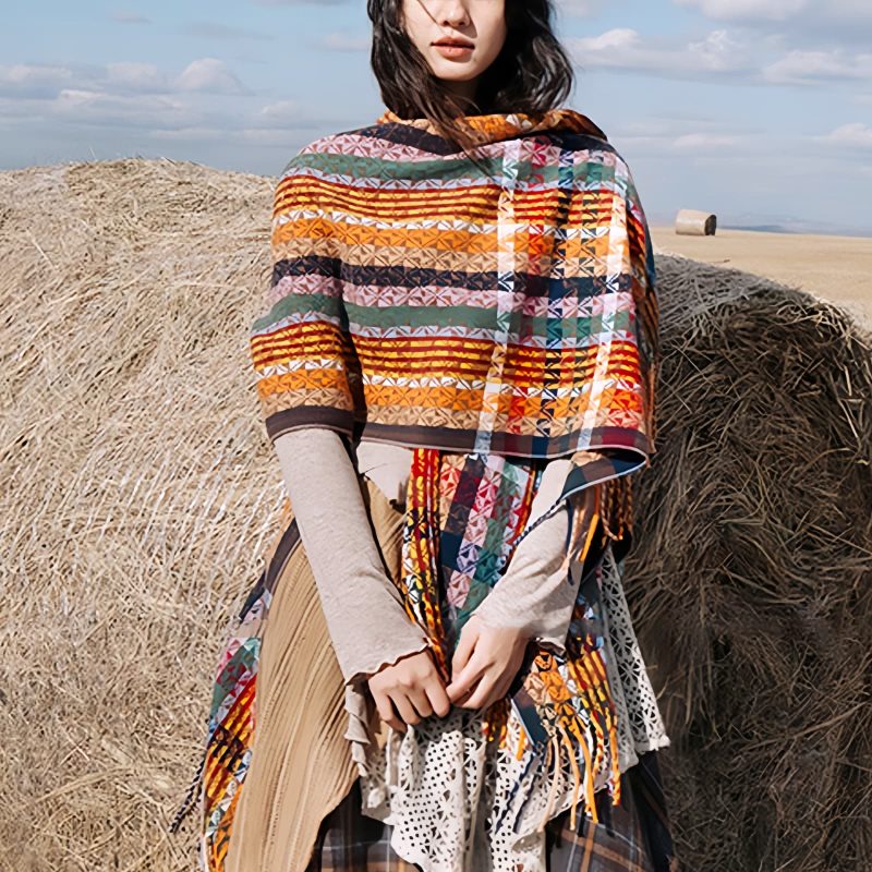 Tibetan Colorful Stripe Shawl Wrap Tibetan Colorful Stripe Shawl Wrap