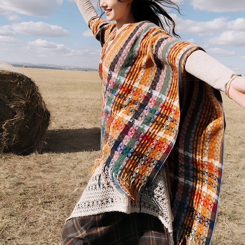 Tibetan Colorful Stripe Shawl Wrap Tibetan Colorful Stripe Shawl Wrap