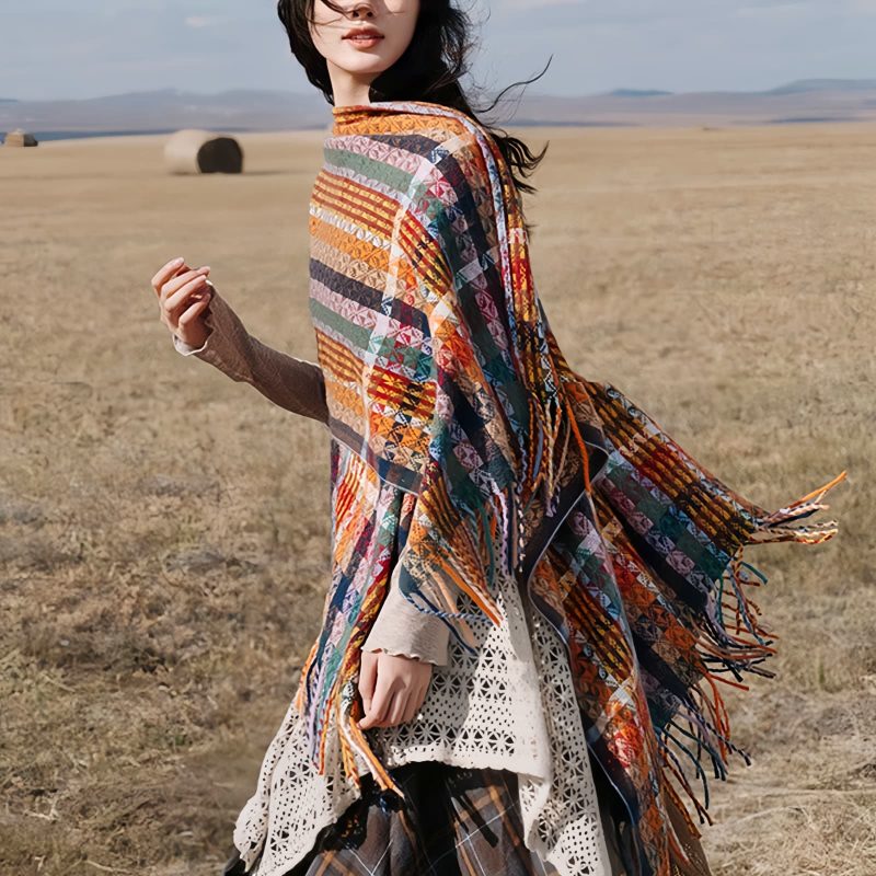Tibetan Colorful Stripe Shawl Wrap Tibetan Colorful Stripe Shawl Wrap