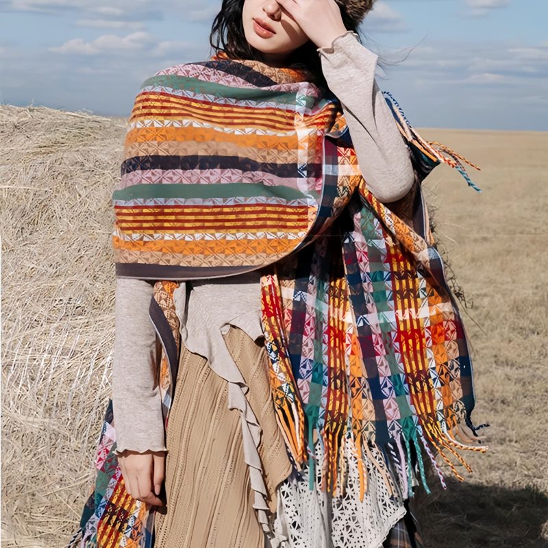 Tibetan Colorful Stripe Shawl Wrap Tibetan Colorful Stripe Shawl Wrap