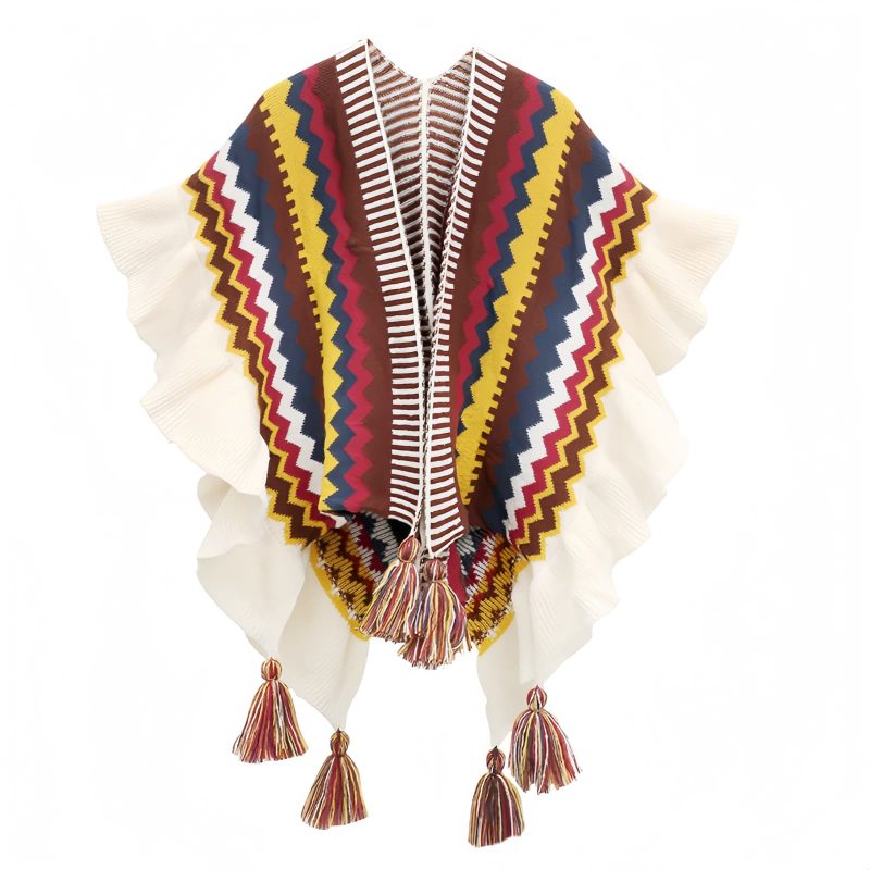 Chal Tibetano con Rayas Onduladas y Borlas Tibetan Wavy Striped Tassel Shawl