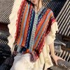 Chal Tibetano con Rayas Onduladas y Borlas Tibetan Wavy Striped Tassel Shawl
