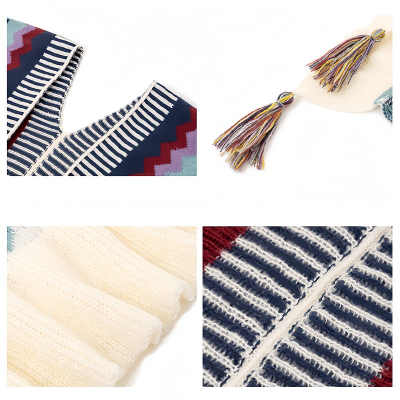 Chal Tibetano con Rayas Onduladas y Borlas Tibetan Wavy Striped Tassel Shawl