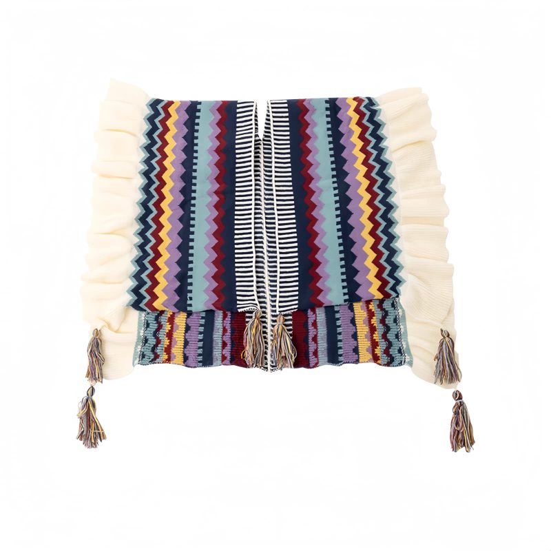 Chal Tibetano con Rayas Onduladas y Borlas Tibetan Wavy Striped Tassel Shawl