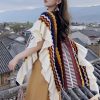 Chal Tibetano con Rayas Onduladas y Borlas Tibetan Wavy Striped Tassel Shawl