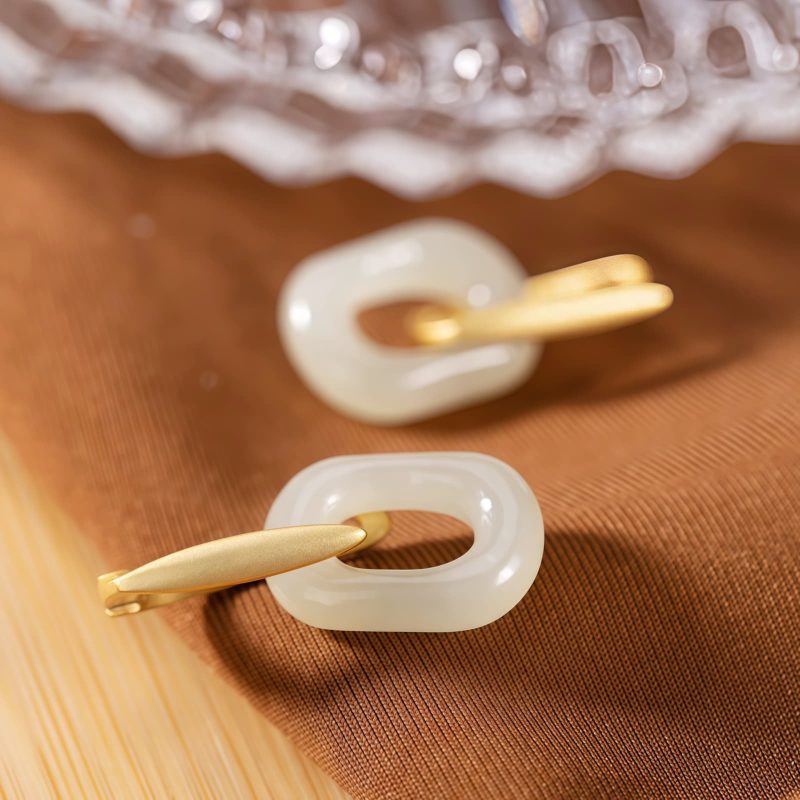 Tibetan White Jade Blessing Earrings Tibetan White Jade Blessing Earrings