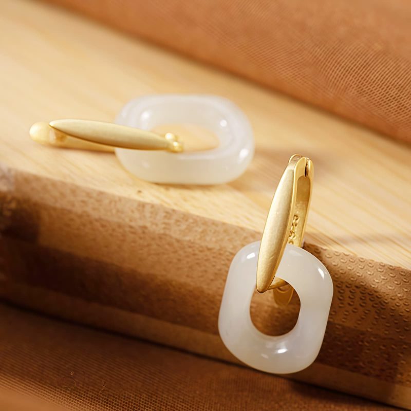 Tibetan White Jade Blessing Earrings Tibetan White Jade Blessing Earrings