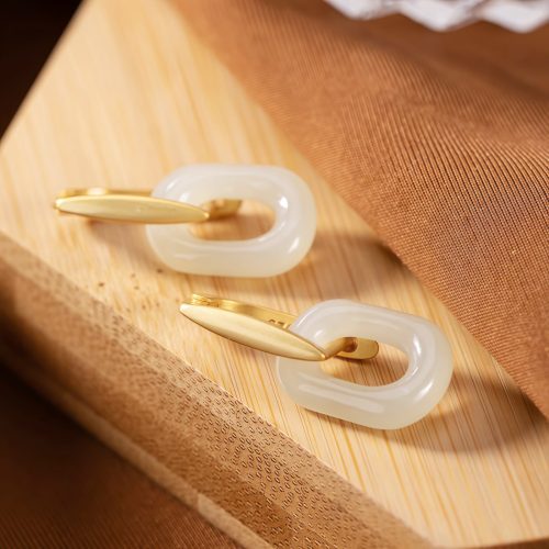 Tibetan White Jade Blessing Earrings