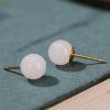 925 Silver Tibetan White Jade Blessing Stud Earrings 925 Silver Tibetan White Jade Blessing Stud Earrings