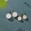 925 Silver Tibetan White Jade Blessing Stud Earrings 925 Silver Tibetan White Jade Blessing Stud Earrings
