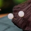 925 Silver Tibetan White Jade Blessing Stud Earrings 925 Silver Tibetan White Jade Blessing Stud Earrings