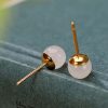 925 Silver Tibetan White Jade Blessing Stud Earrings 925 Silver Tibetan White Jade Blessing Stud Earrings