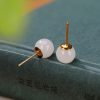 925 Silver Tibetan White Jade Blessing Stud Earrings 925 Silver Tibetan White Jade Blessing Stud Earrings