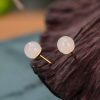 925 Silver Tibetan White Jade Blessing Stud Earrings 925 Silver Tibetan White Jade Blessing Stud Earrings