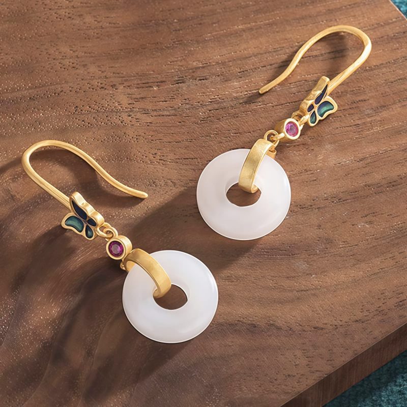 White Jade Butterfly Fortune Earrings White Jade Butterfly Fortune Earrings