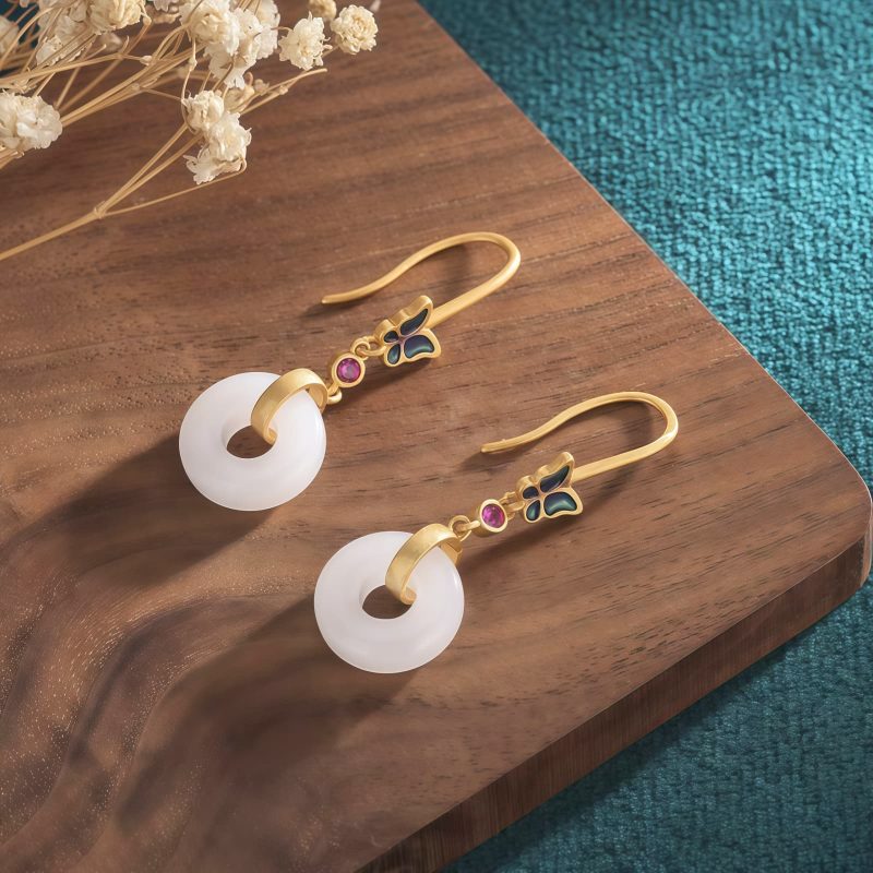 White Jade Butterfly Fortune Earrings White Jade Butterfly Fortune Earrings