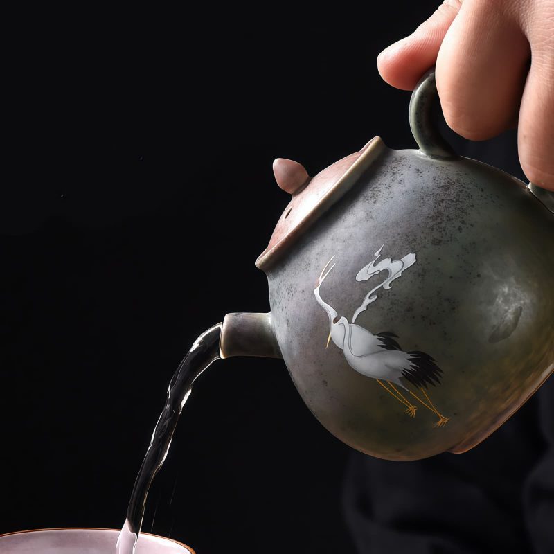 Chinese Ceramic Kung Fu Teapot - White Crane Design Chinese Ceramic Kung Fu Teapot - White Crane Design