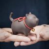 Purple Clay Cat Figurine Desk Decoration Purple Clay Cat Figurine Desk Decoration