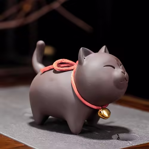 Katzenfigur aus Zisha-Ton – Dekoration für den Schreibtisch Katzenfigur aus Zisha-Ton – Dekoration für den Schreibtisch