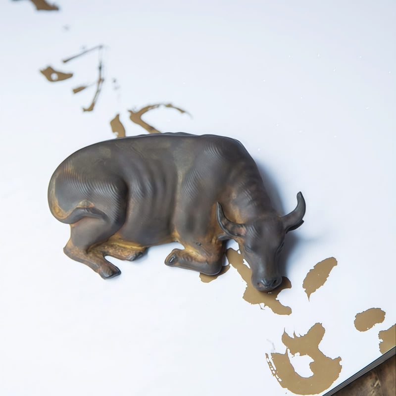 Rustic Iron Powder Buffalo Bull Statue Rustic Iron Powder Buffalo Bull Statue