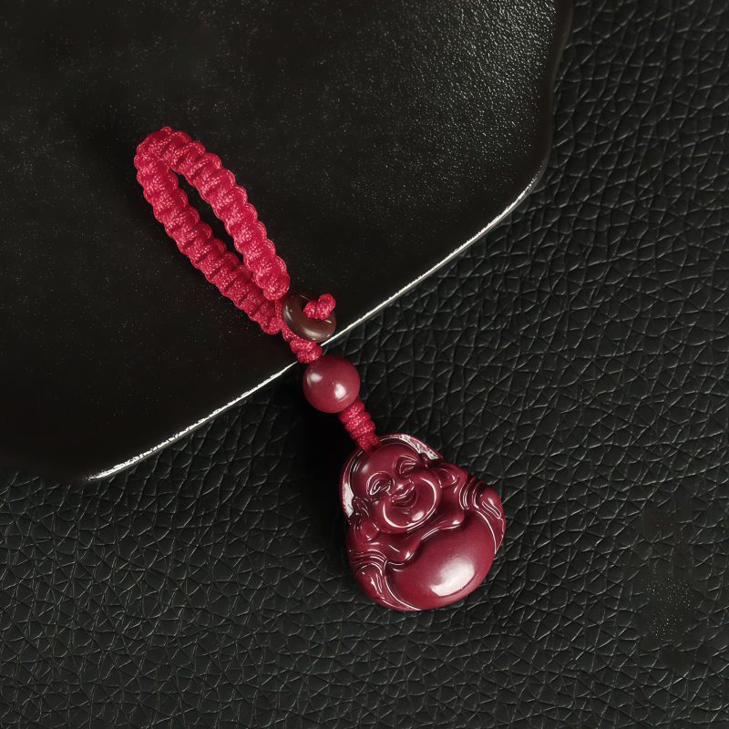Chinese Cinnabar Laughing Buddha Pendant Necklace