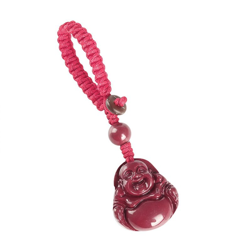 Chinese Cinnabar Laughing Buddha Pendant Necklace