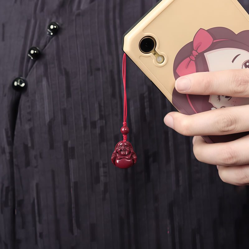 Chinese Cinnabar Laughing Buddha Pendant Necklace